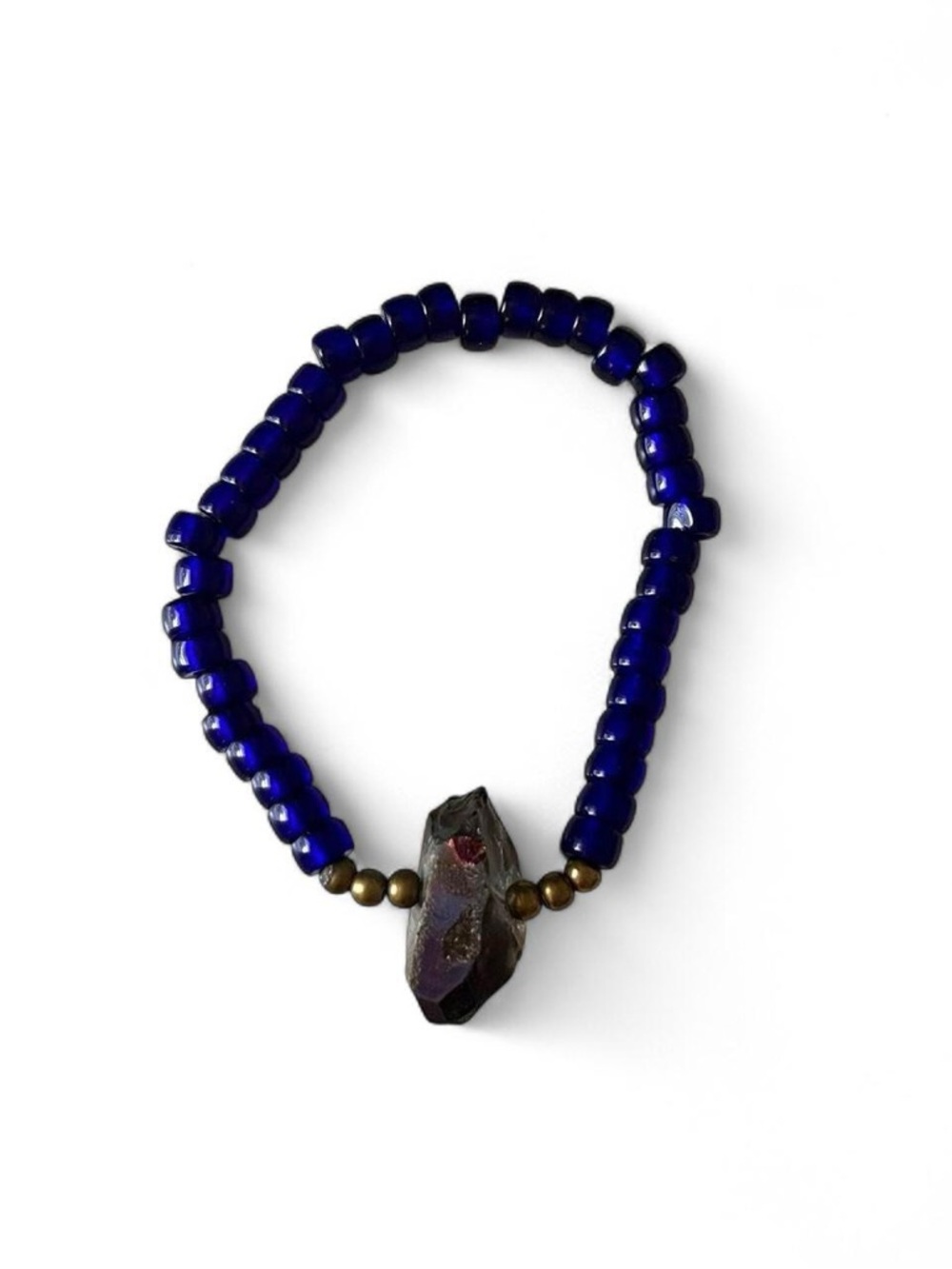 Blue Beaded Bracelet with Dark Crystal Accent